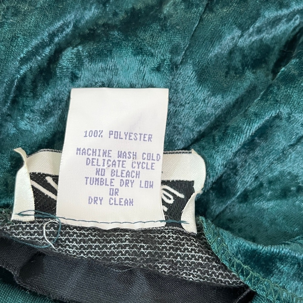 Vintage Marnie West Dress Womens Small Green Crushed Velvet Off Shoulder 80s 90s - Picture 6 of 8